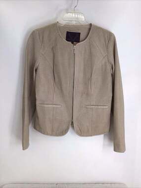 Bod & Christensen 100% Leather Full Zip- Up Laser Cut Style Jacket Tan Size L